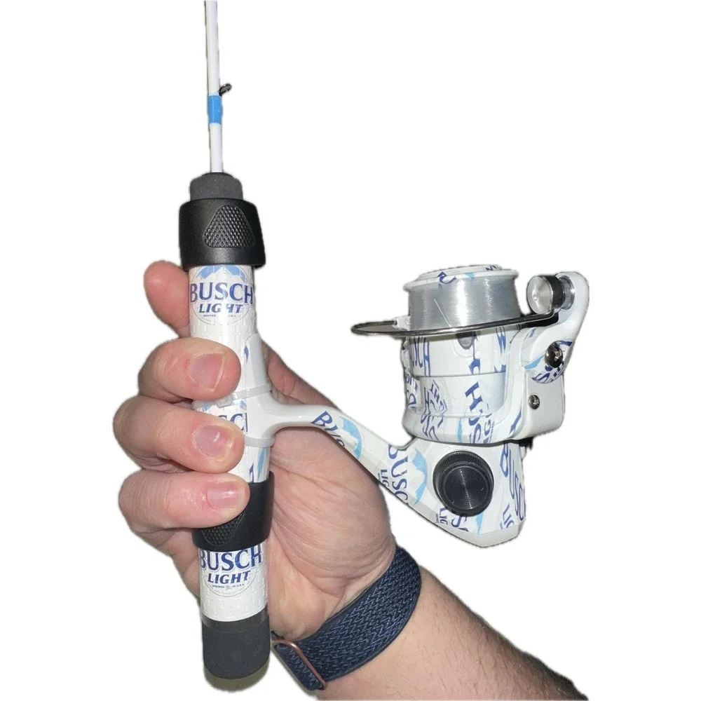 Busch Light Medium Light Ice Fishing Combo Spinning Reel Rod White Blue Black 26